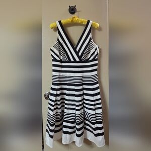 White House Black Market Black and White Fit and Flare Midi Dress
